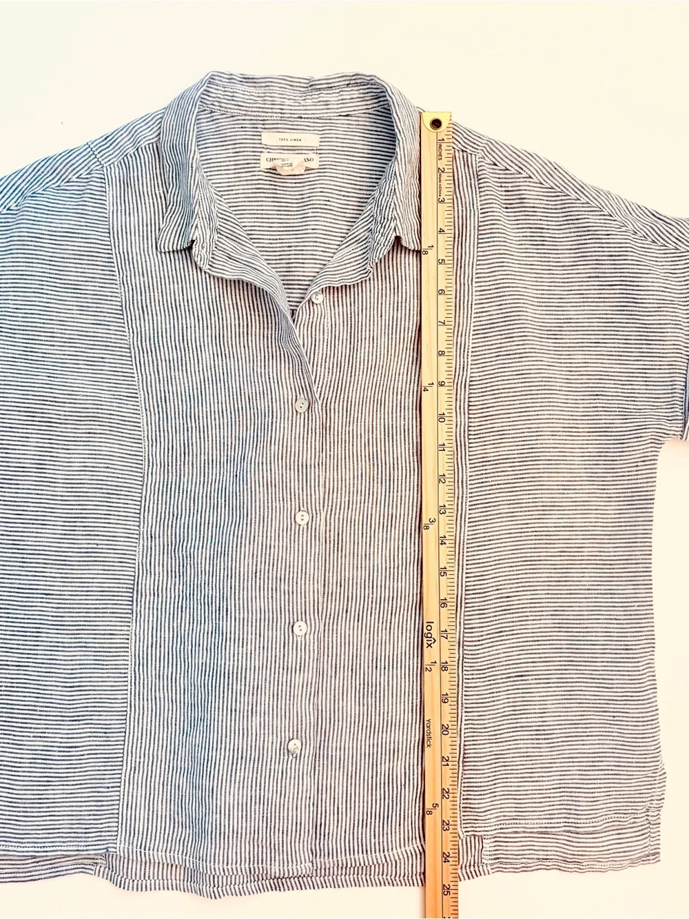 Christian Siriano 100% Linen Striped Button Up Short Sleeve Shirt  Top SZ L - Picture 7 of 9